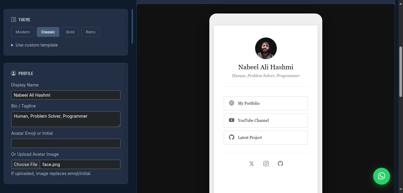 Links Page Maker Interface
