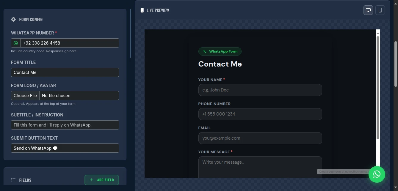 WhatsApp Form Maker Interface